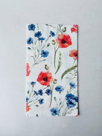 Serviett Blomster Røde Og Blå På Hvit Bakgrunn 33×40 Cm