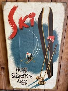 Vintages treskilt 35x60 cm "Norge skisportens vugge"