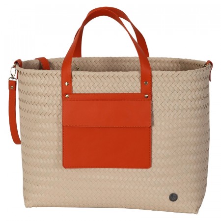 Percey - Shopper color sand size L with PU pocket handles detachable shoulder strap