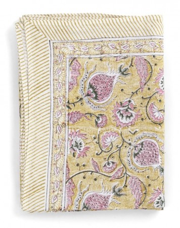 Linen Tablecloth - Pomegranate - Yellow & Rose - 150x350cm -Kommer i mars og kan reserveres