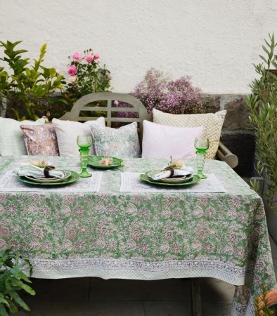 Tablecloth - Indian Summer - Green/Rose - 150x350cm 1085