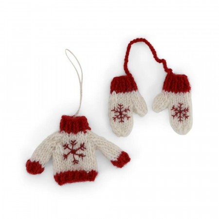 Knitted Sweater & Gloves - White