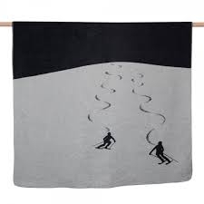 SAVONA velour throw “skiers leaving tracks” charcole