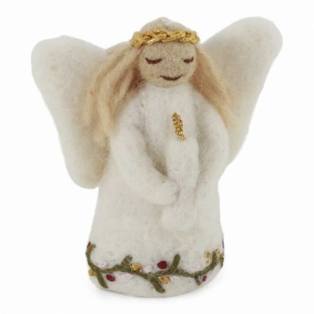 Angel w/Embroidery Holding Candle - Small 10 cm