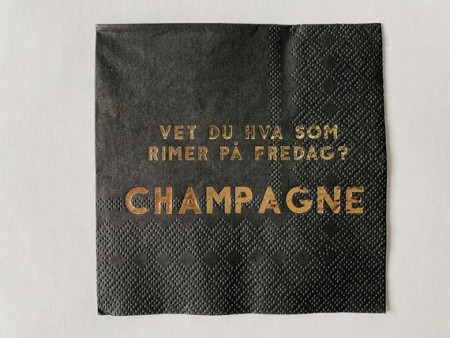 Serviett sort m gull 33x33 Champagne fredag.