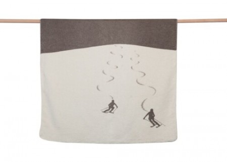 SAVONA velour throw “skiers leaving tracks” beige/brunt 150x200 cm 