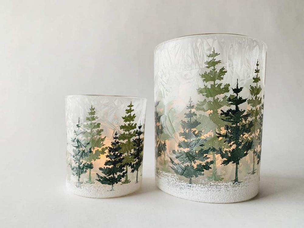 Lysglass Skog M Glitter 10×12,5 Cm