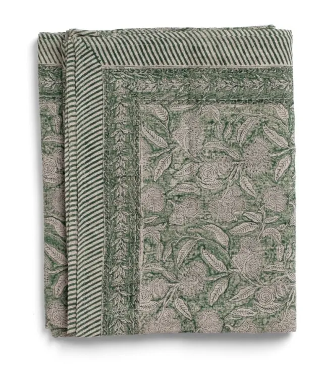 Chamois Linen Tablecloth - Autumn Leaves - Green - 170x270cm 1135