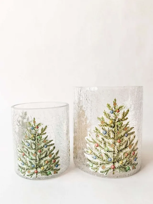 Lysglass krakelert juletre 9×10 cm