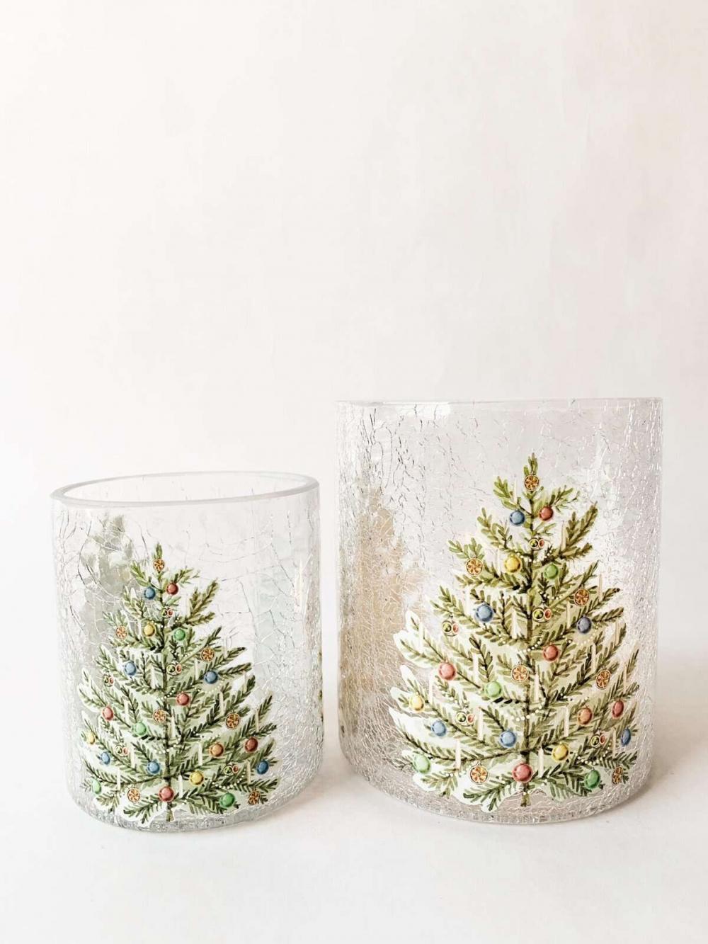 Lysglass krakelert juletre 9×10 cm