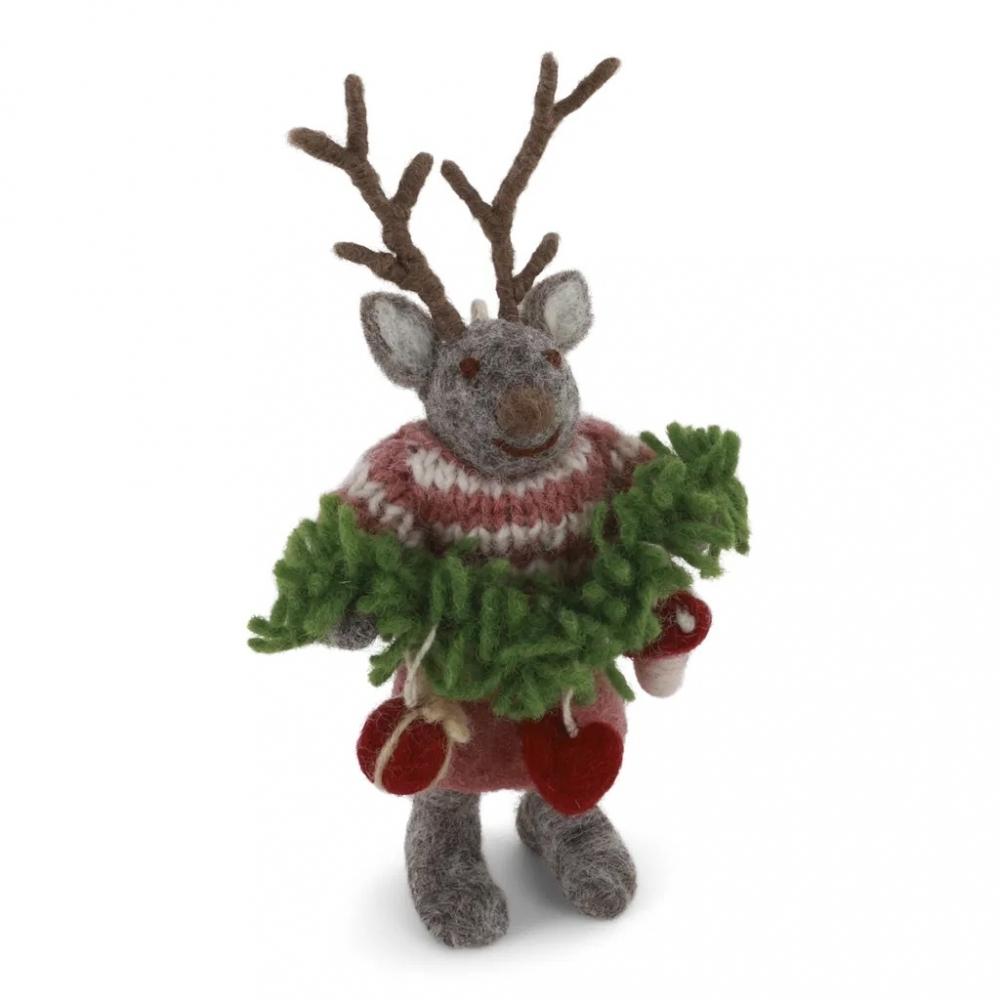 Gry & Sif Small Grey Girly Deer w/Garland