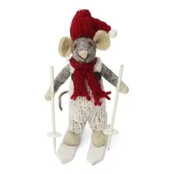 Gry & Sif Small Grey Boy Mouse on Skis w/Grey Pants