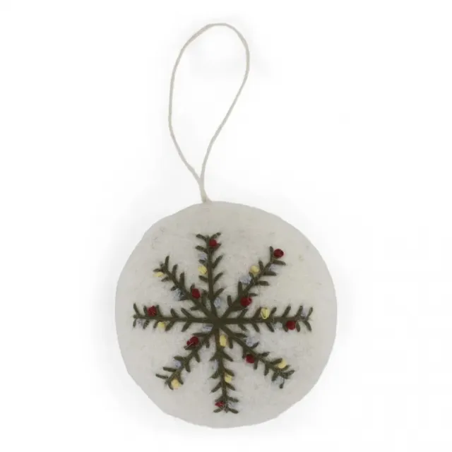 Gry & Sif Christmas Bauble - White w/Embroidered Snowflake