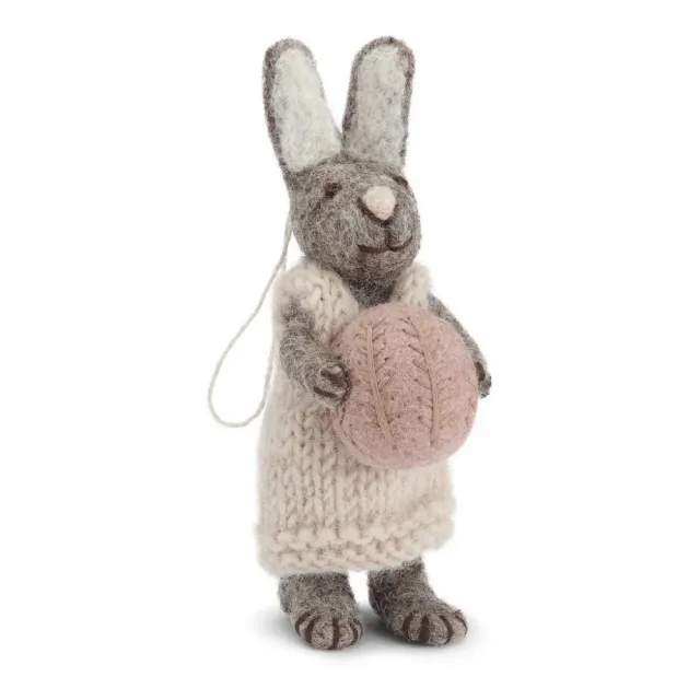 Gry & Sif Grey Bunny with Light Grey Dress and Lavender Egg