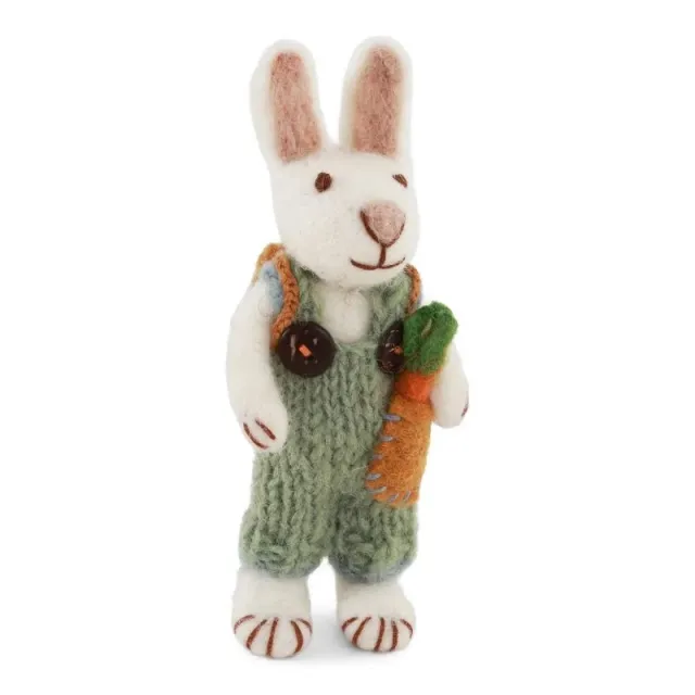Gry & Sif Small White Boy Bunny w/Carrot & Backpack