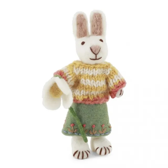 Gry & Sif Small White Girly Bunny w/Skirt & Snowdrop