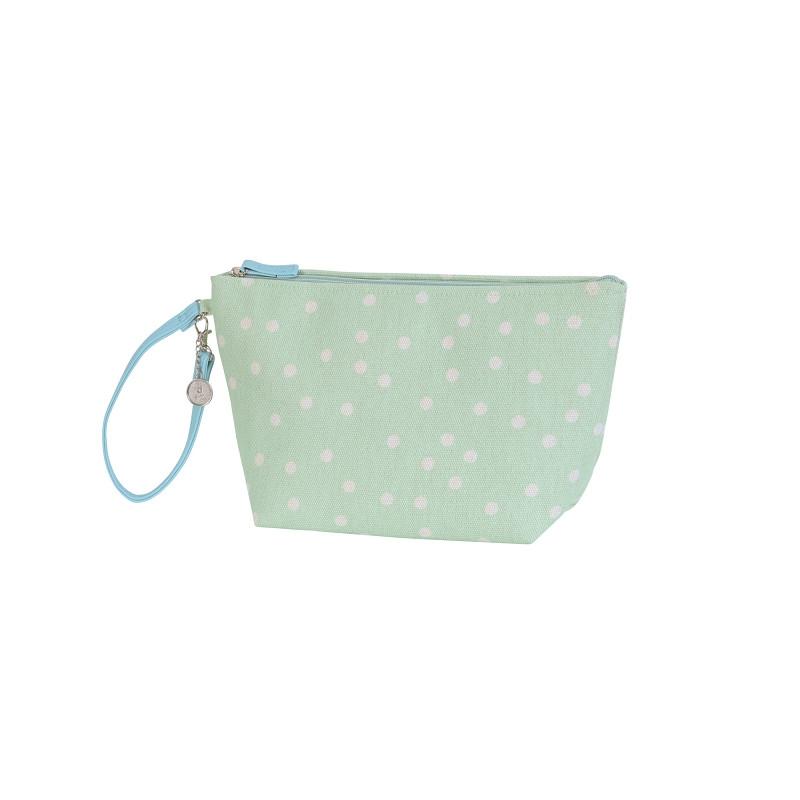 Carry - Pouch canvas size S / M with zipper and PU wrist belt soft matcha dots