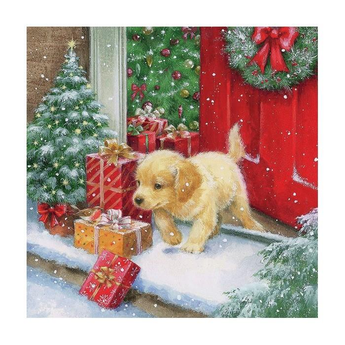 Servietter m7 Golden Retriver valp  lunsj med julemotiv 