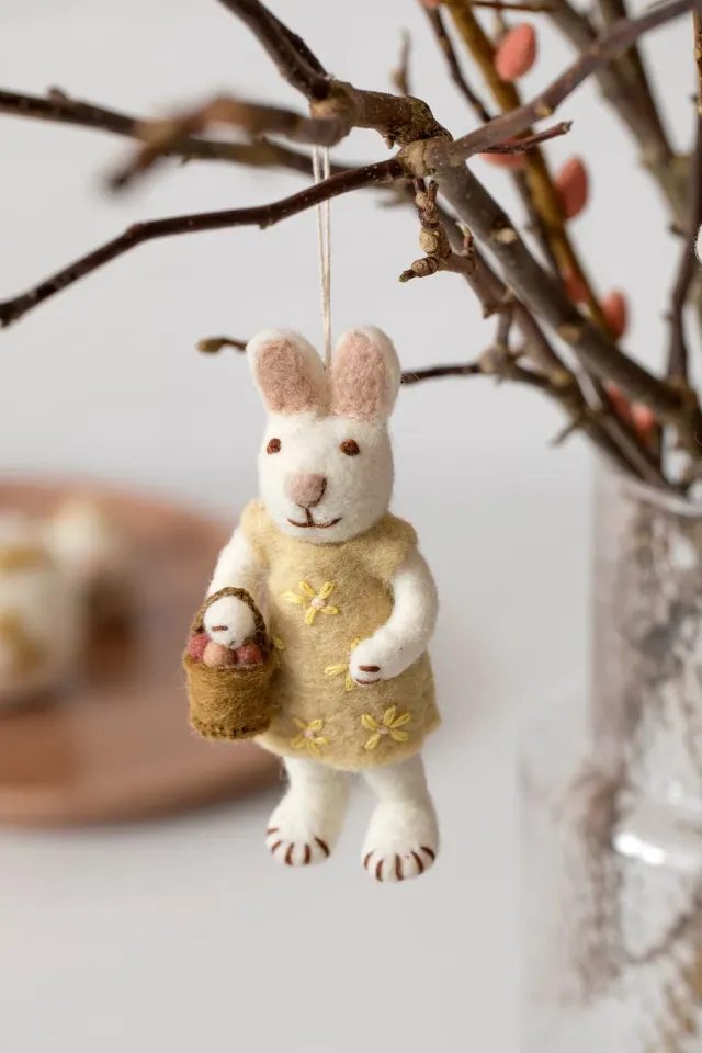 Gry & Sif Small Girly Bunny w/Yellow Dress & Egg Basket