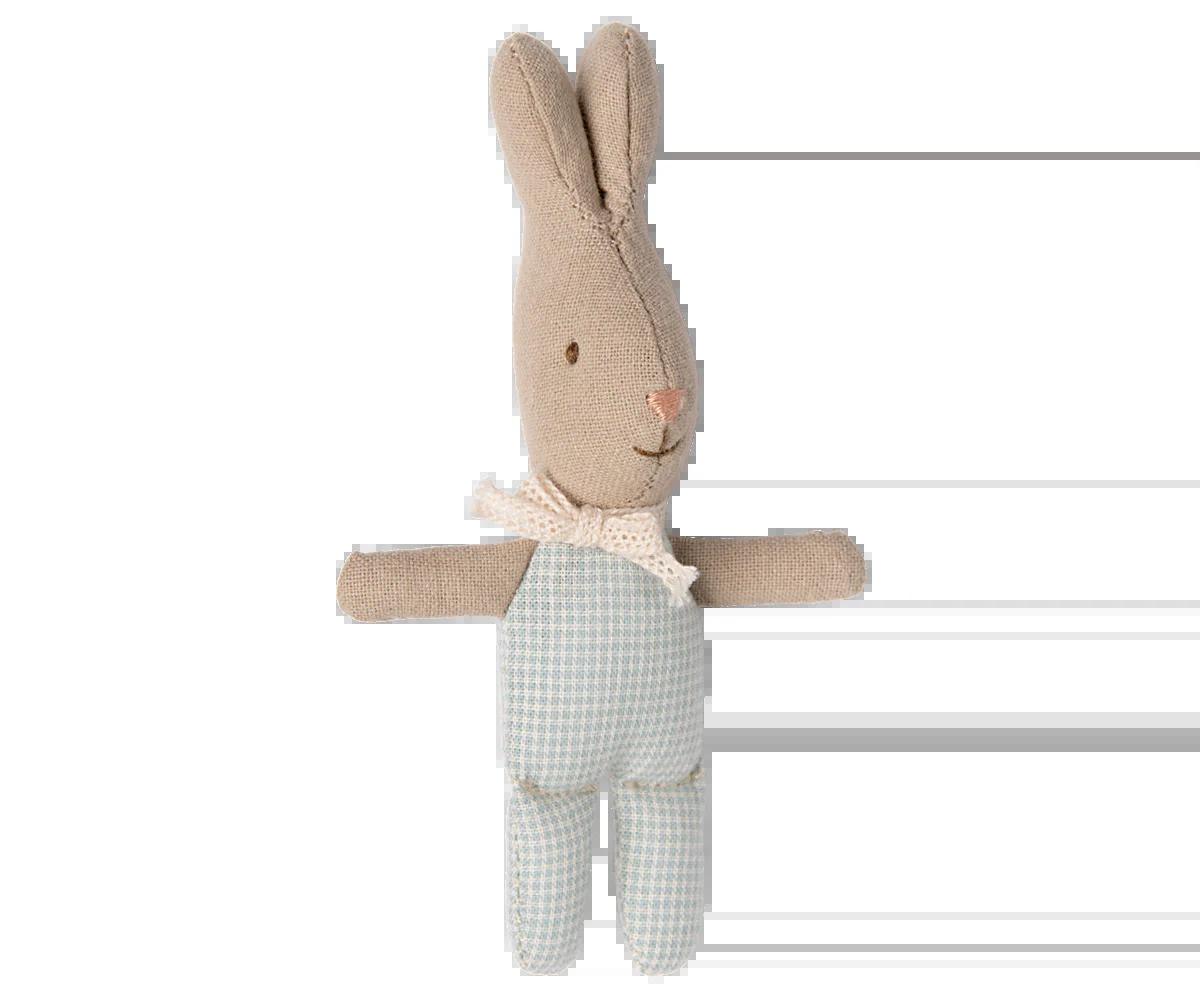 Maileg Kaninbaby med rutete drakt - Lyseblå