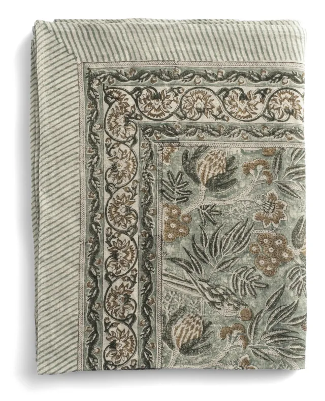 Chamois Linen Tablecloth - Parrot - Sea Foam - 150x350cm