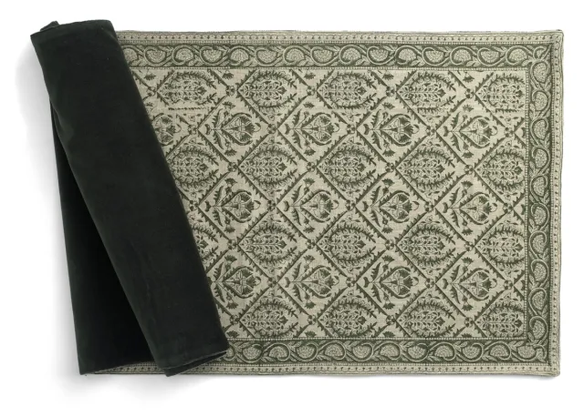 Chamois Linen & Velvet Tablerunner - Jaipur - Moss Green - 45x150cm 3997