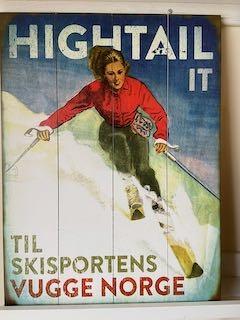 Vintages treskilt 35x60 Hightail it til skisportens vugge Norge